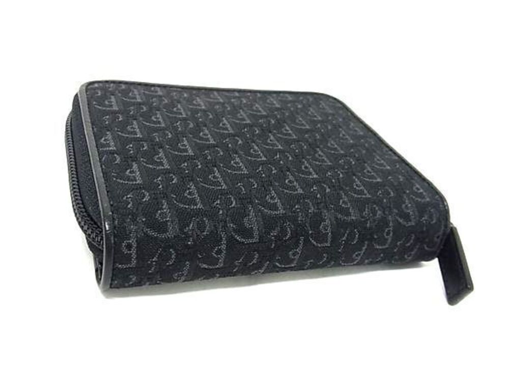 Dior Black Trotter Christian Wallet Canvas Bi Leather fold Black